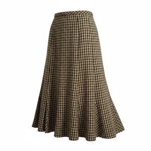 Talbots Godet Skirt Sz 8 Brown Houndstooth Check Wool Flared Equestrian Preppy